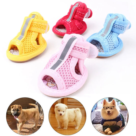 4Pcs Rubber Sole Mesh Cotton Breathable Anti-Skid Pet Shoes Dog Puppy Sandals for Your Pet Puppy Small Medium Large Dogs